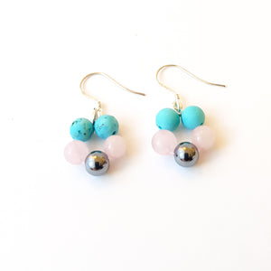 Rose Quartz I Turquoise Howlite I Hematite Sterling Silver Earrings